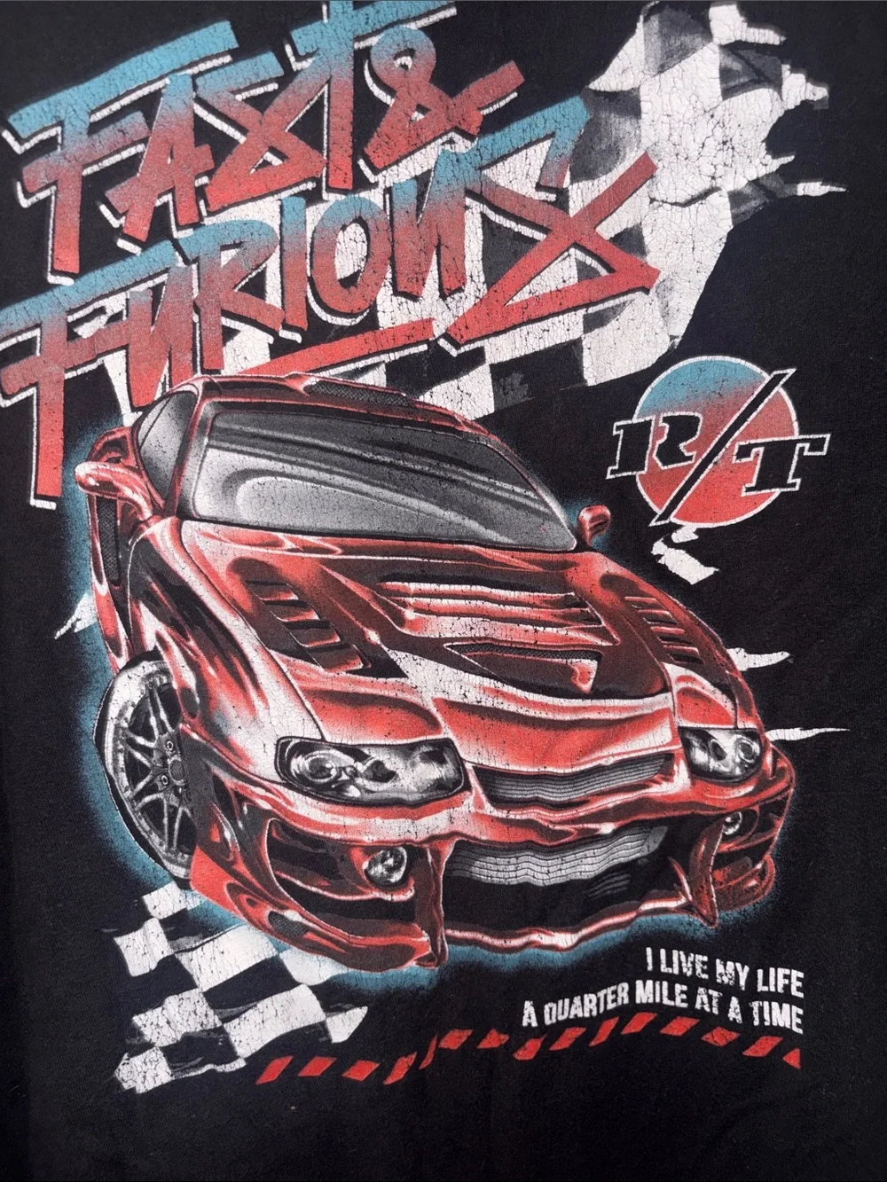 Fast & Furious Men’s Black Short Sleeve Graphic Tee with Red Racing Car